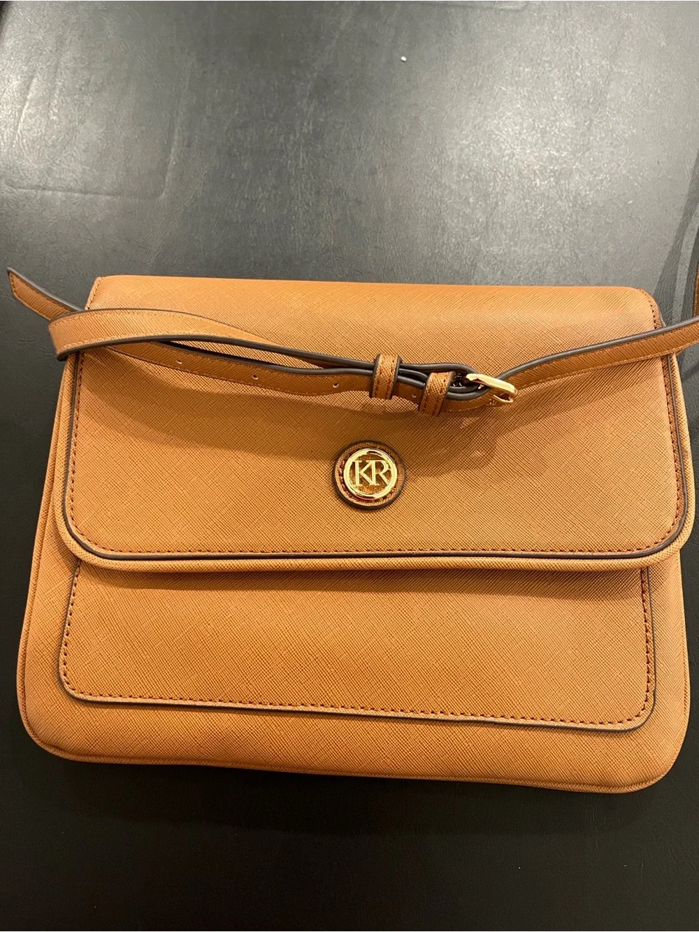 Tan Crossbody Bag with Gold Accent